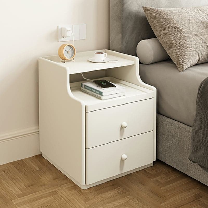 Modern Wood Open Storage Nightstand in Narrow Design with Drawers