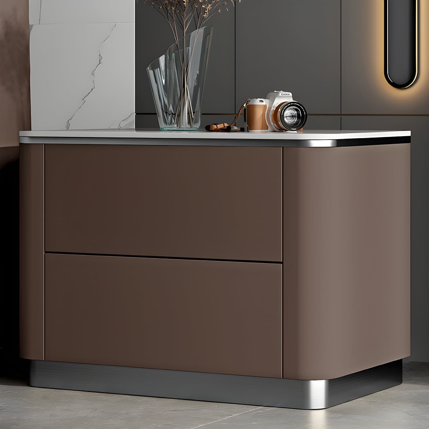 Stone Bedside Cabinet Classic Glam Bed Nightstand for Bedroom - image 3