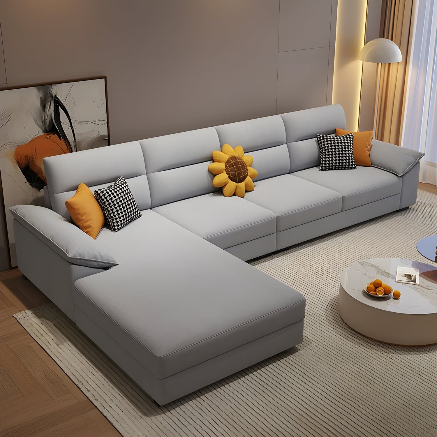 Scandinavian Wood Seats 4 Large (Over 109 in.) Pillow Top Arm Sofa Chaise - image 4