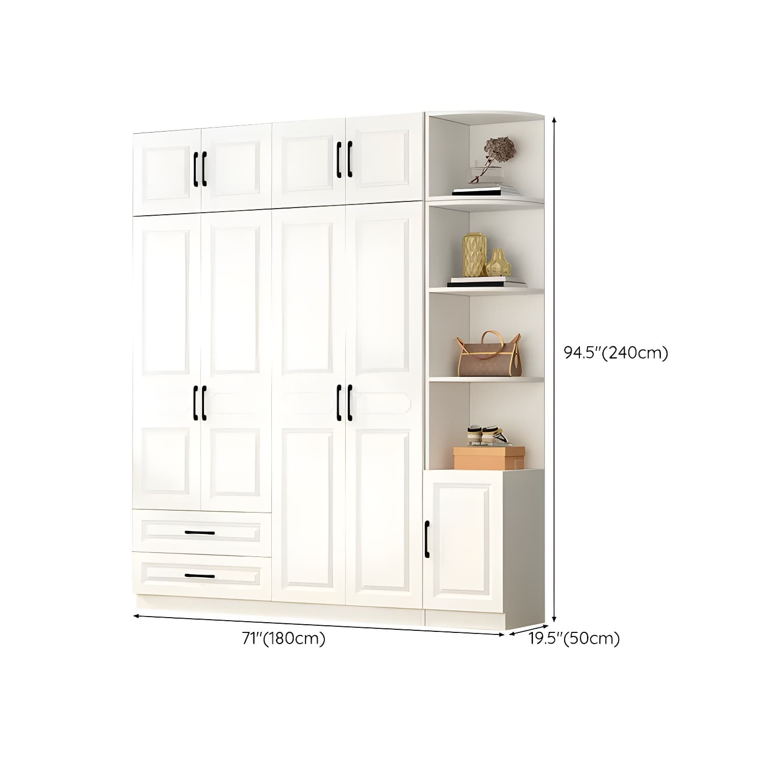 White Modern Wood Wardrobe Armoire with Clothing Rod and Shelves - image 25