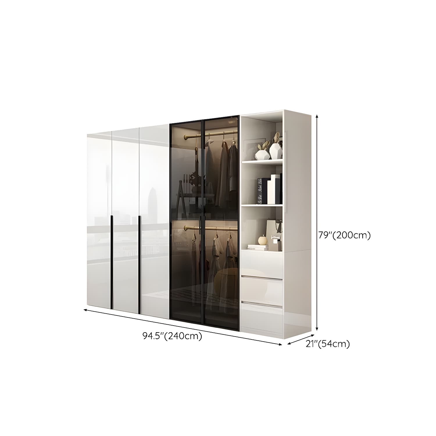 Sleek White Wood Wardrobe Armoire with Soft Close Drawers and Shelves - image 32