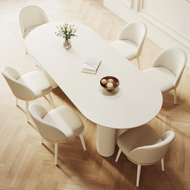 Free Form Stone Kitchen Table with Metal Base for Dining Room, White - image 9