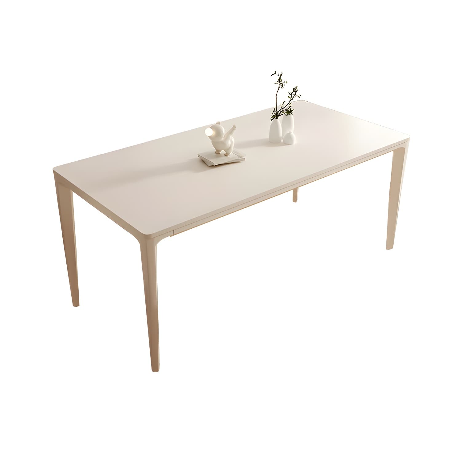 Modern Stone Top Dining Table with Beige Metal Legs and Standard Height for Kitchen & Dining