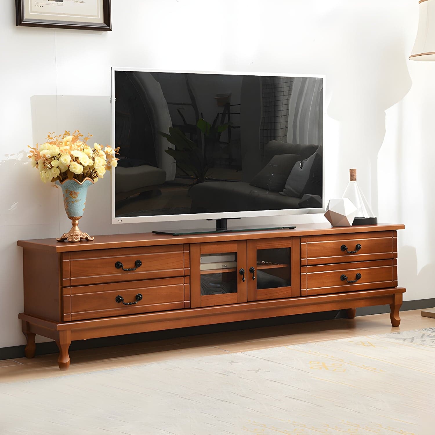 Traditional Solid Wood TV Stand 4-Drawer 19.7" H TV Console with Cabinet - image 3