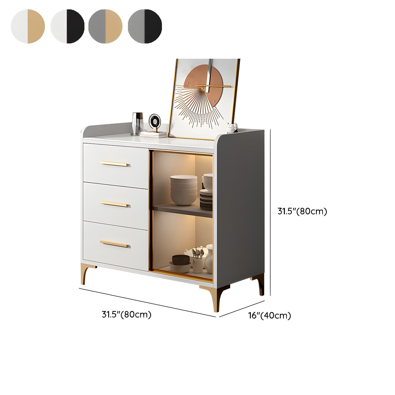 Glamorous Wood Buffet Sideboard with Glass Doors and Open Storage - image 12