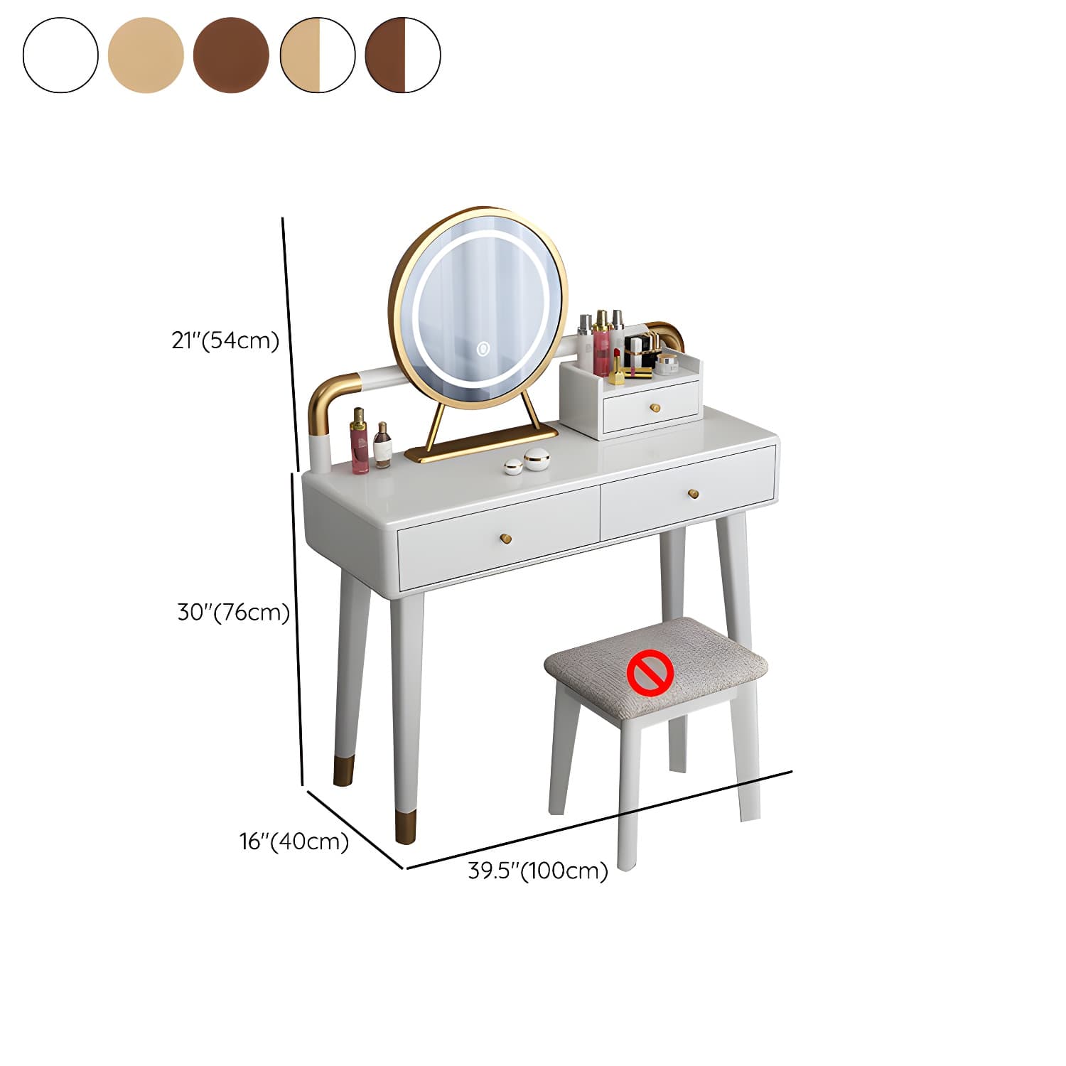 Solid Wood Make-up Vanity With Drawers and Stool for Bedroom - image 24