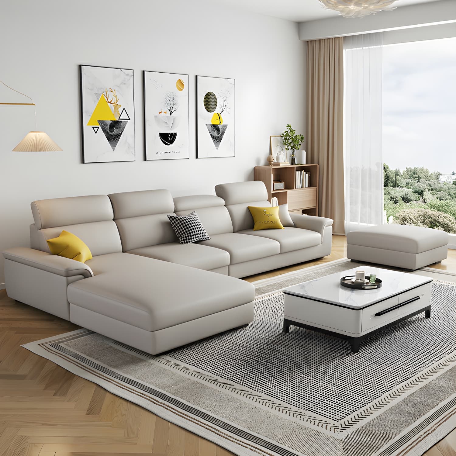 Modern Sectional Sofa and Chaise with Adjustable Pillows and Pillow Top Arm - image 15