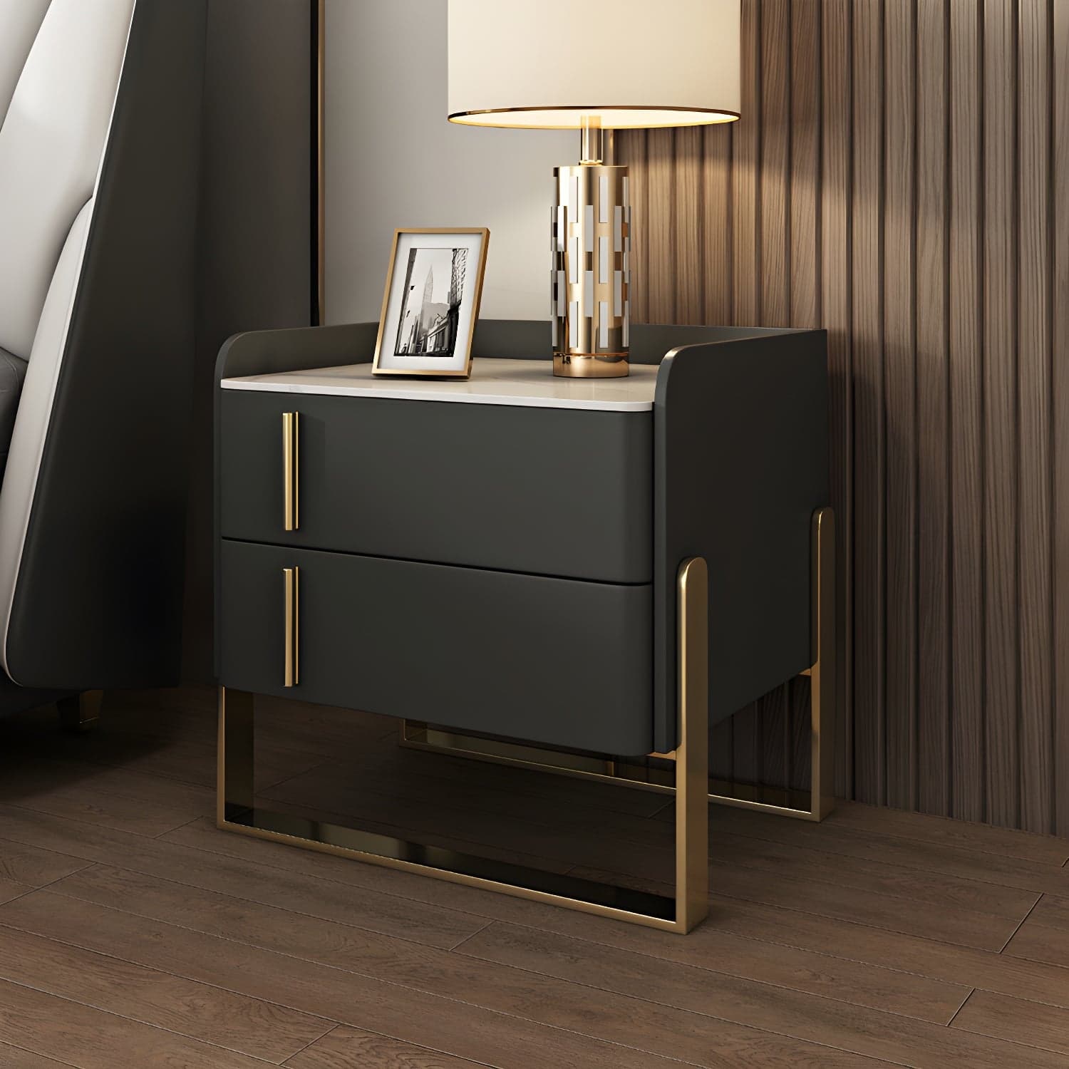 Glam Nightstand with 2 Drawer 20-inch Tall Leather Night Table - image 9