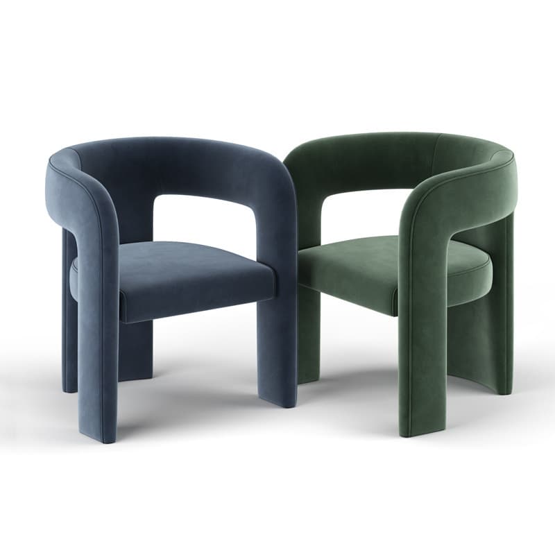 Soft-pile Fabric Upholstered Secure Outlined Arm Chair with Curved Back and Dark Blue/Light Green/Blush Legs in a Nordic Style - image 13