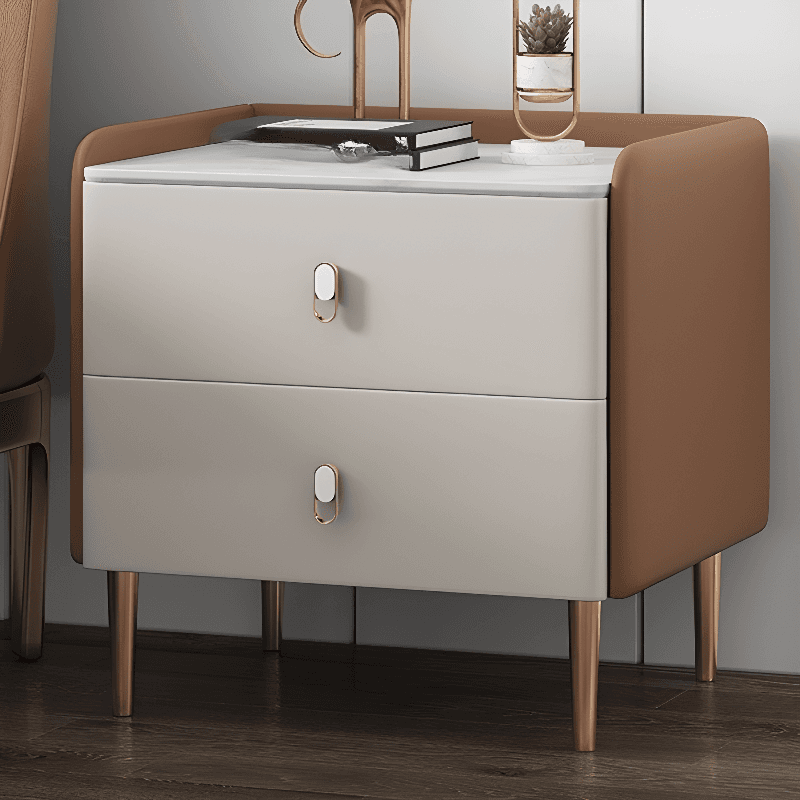 Contemporary Nightstand with 2 Drawers, Pu Leather Countertop, and Leg Support - image 12