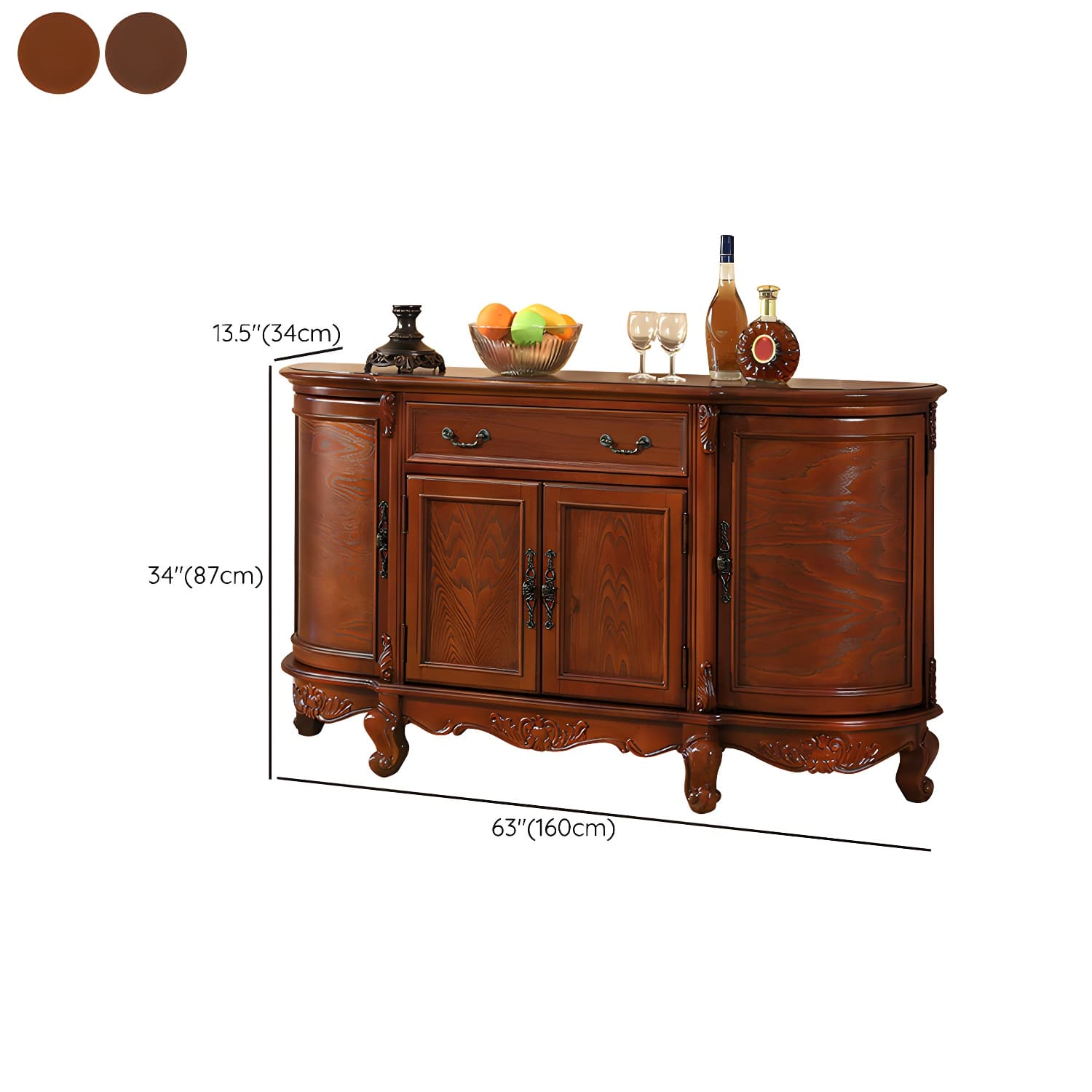 Traditional Style Wood Sideboard Credenza with 4 Cabinets and Drawers and 3 Interior Shelves - image 13