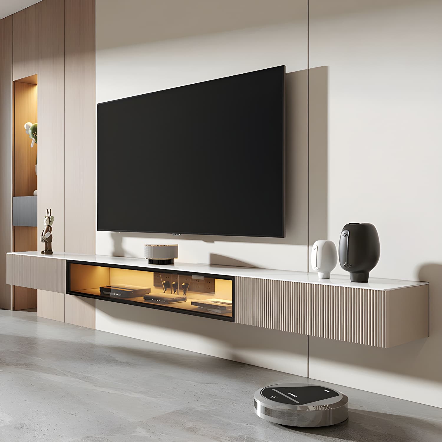 Contemporary 2 Drawers TV Stand Stone Counter Top Wall-mounted TV Cabinet - image 6