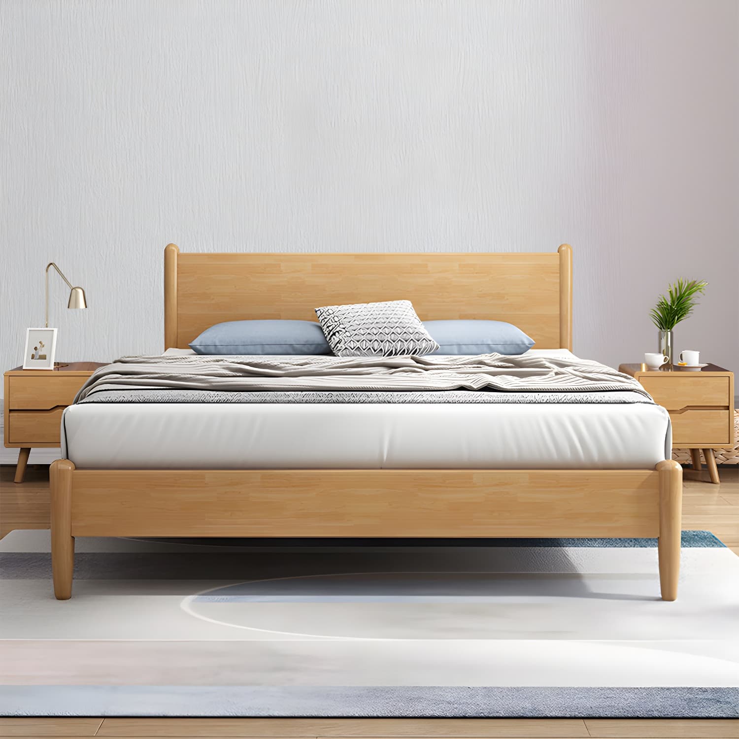 Northern European Solid Wood Bed Frame Mattress Included Panel Bed with Headboard - image 11