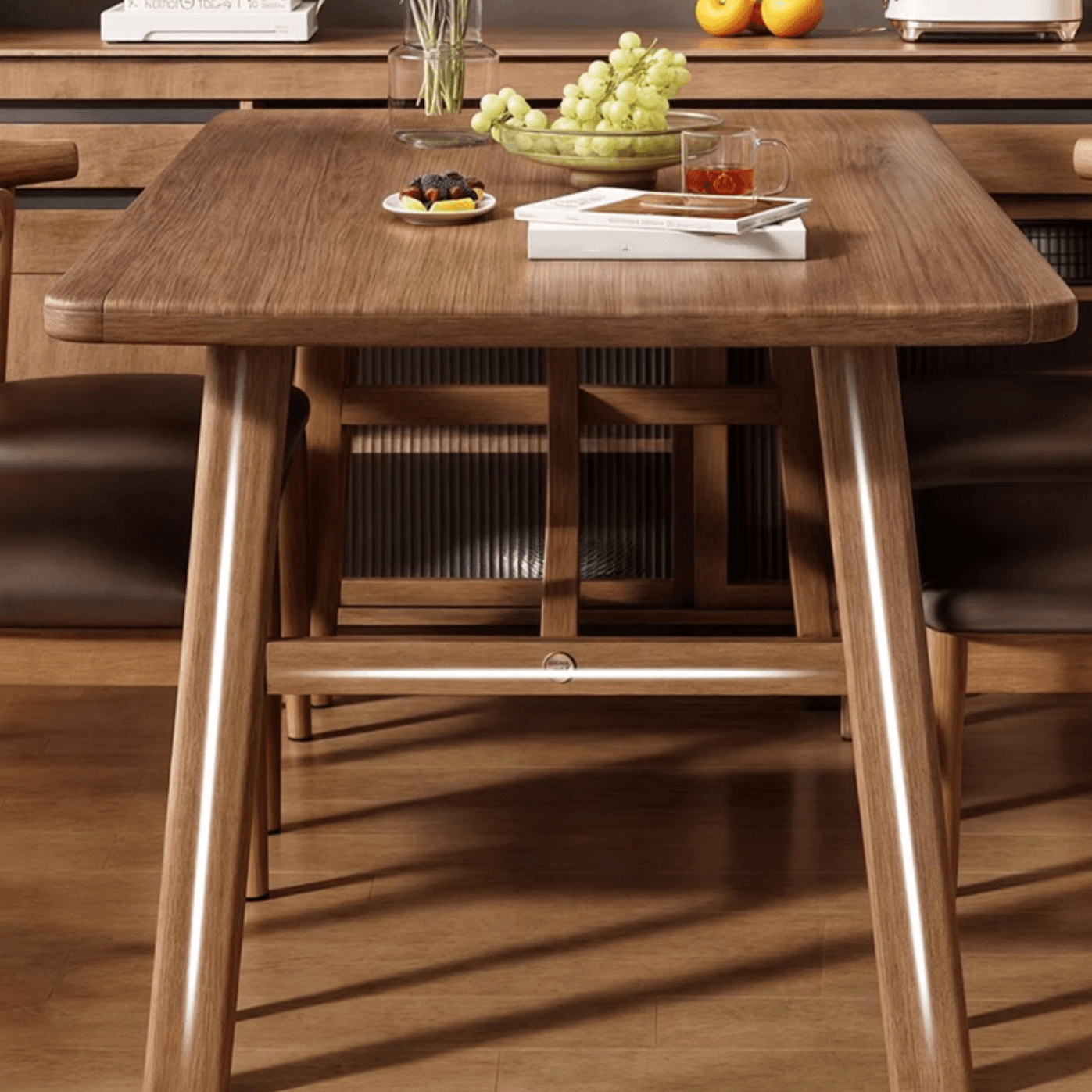 5 Pieces Chalk/Brown/Natural Dining Table Set with Wood Back Padded Chair and Natural Solid Wood Rectangular Dining Table for 4 - image 11