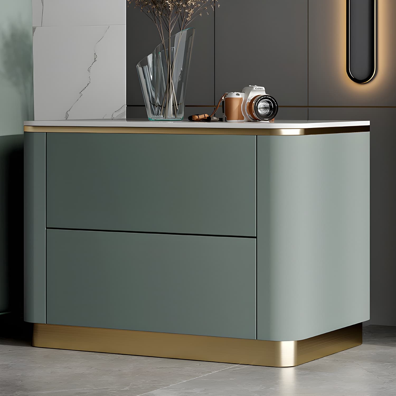 Glam Solid Wood Leather Outer Frame Accent Table Nightstand Drawer Storage Night Table - image 20