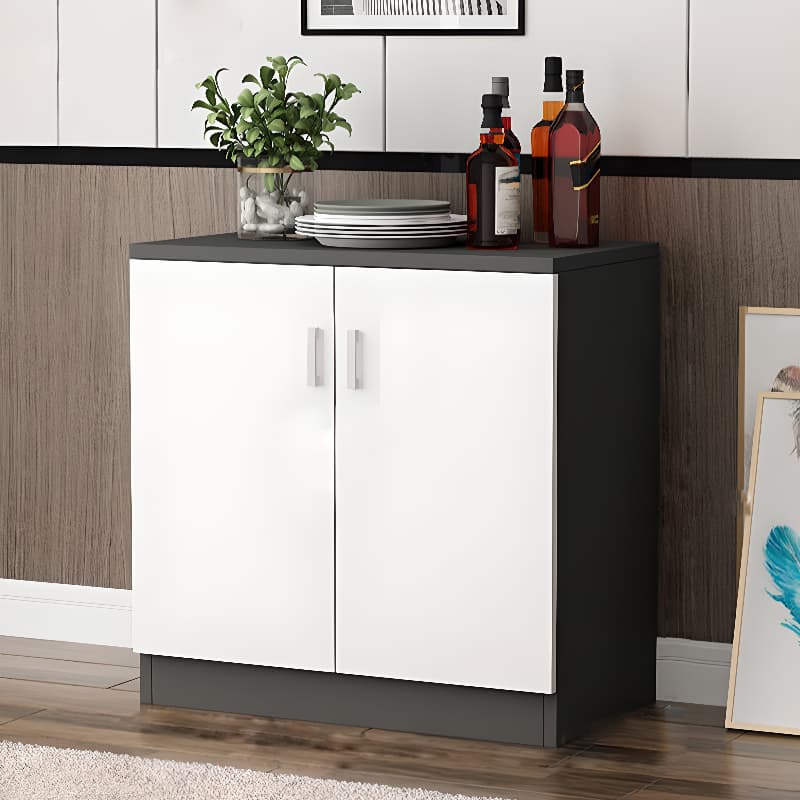 1 Exterior Shelf Modish Independent Midnight Black/Chalk Engineered Wood Utility Cabinet with Handle Bars & Cupboard