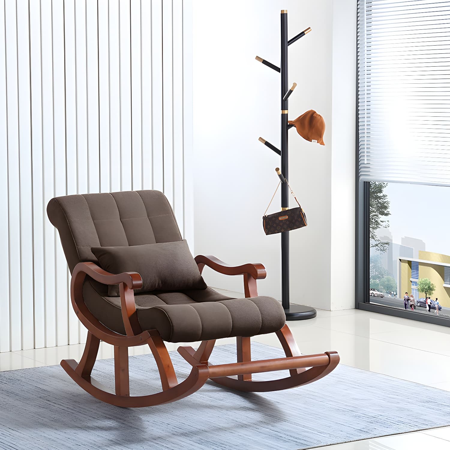 Mid Century Modern Rocking Chair Suede Reclining Rocking Accent Chair with Seat Cushion