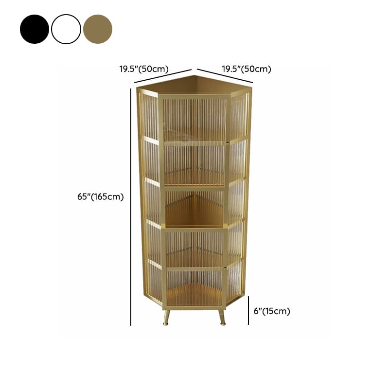 Gold Corner Accent Cabinet with Glass Doors and Metal Shelving - image 18