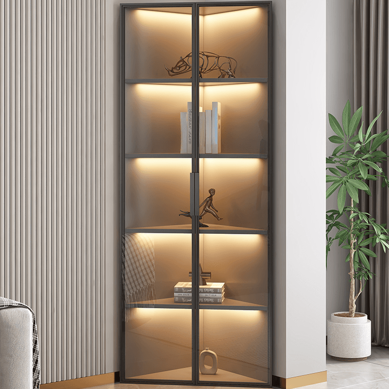 Dove Grey Scratch-immune Corner Accent Cabinet with Cabinet, Glass-panel Door, Adjustable Shelving and Handle Bars