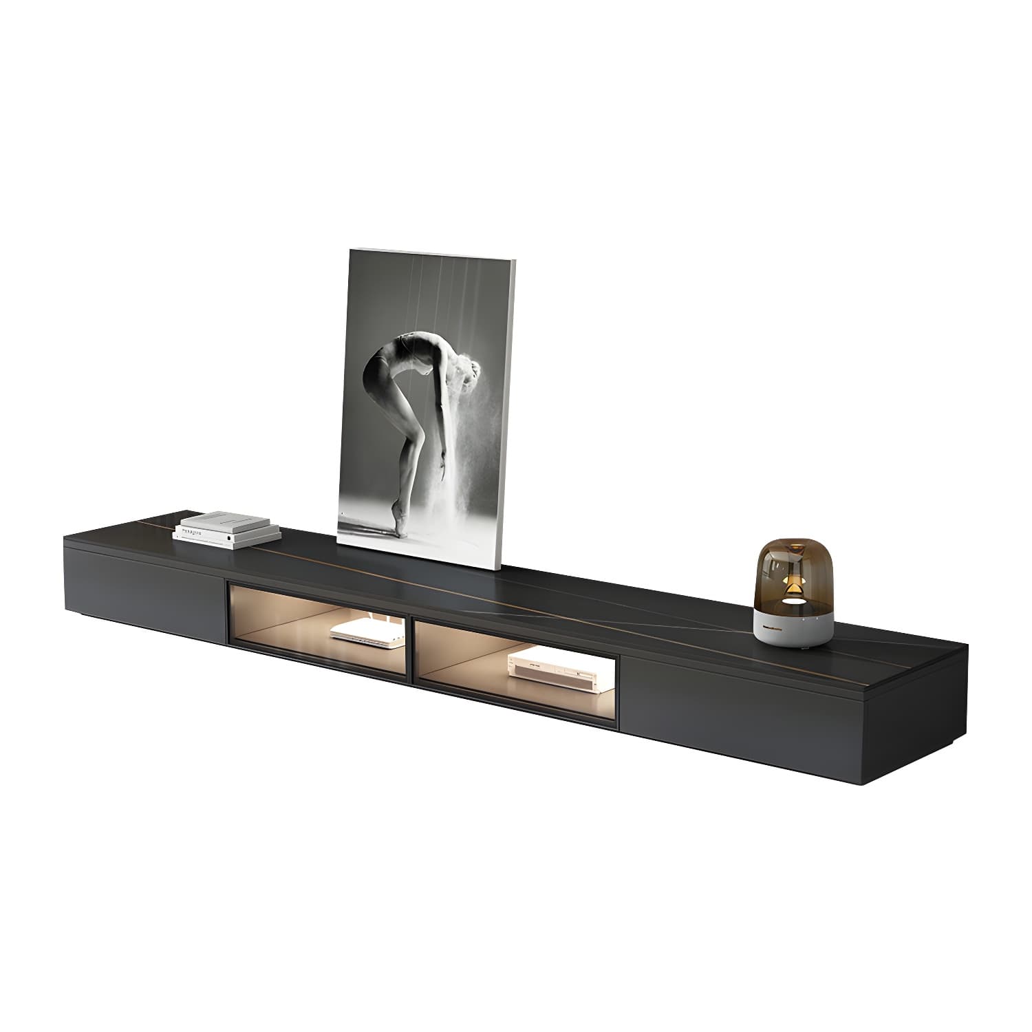 Black Modern TV Stand with Low Height and Drawers for Organized Cable Management & No Open Storage - image 9