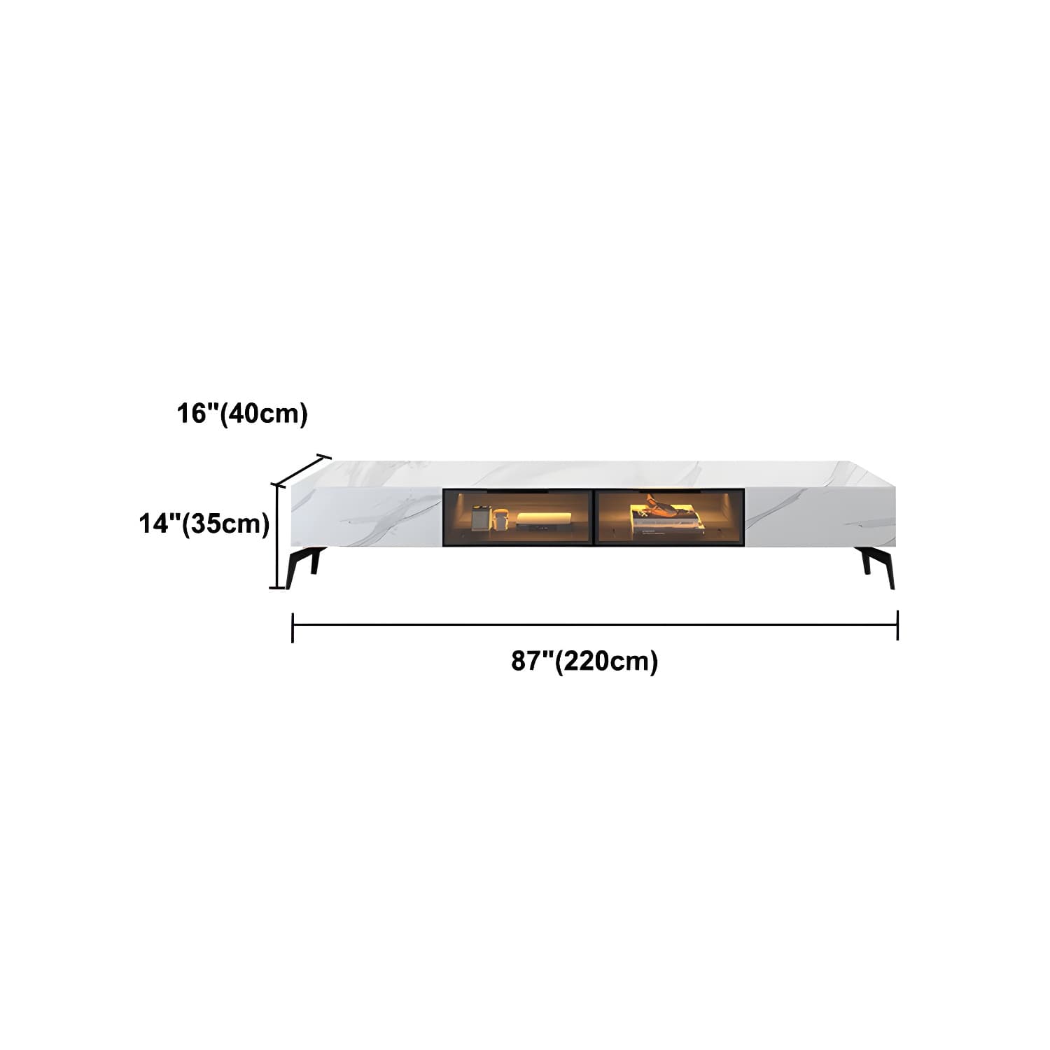 Modern Slate TV Stand White Closed Storage TV Console with Sensor Light - image 15