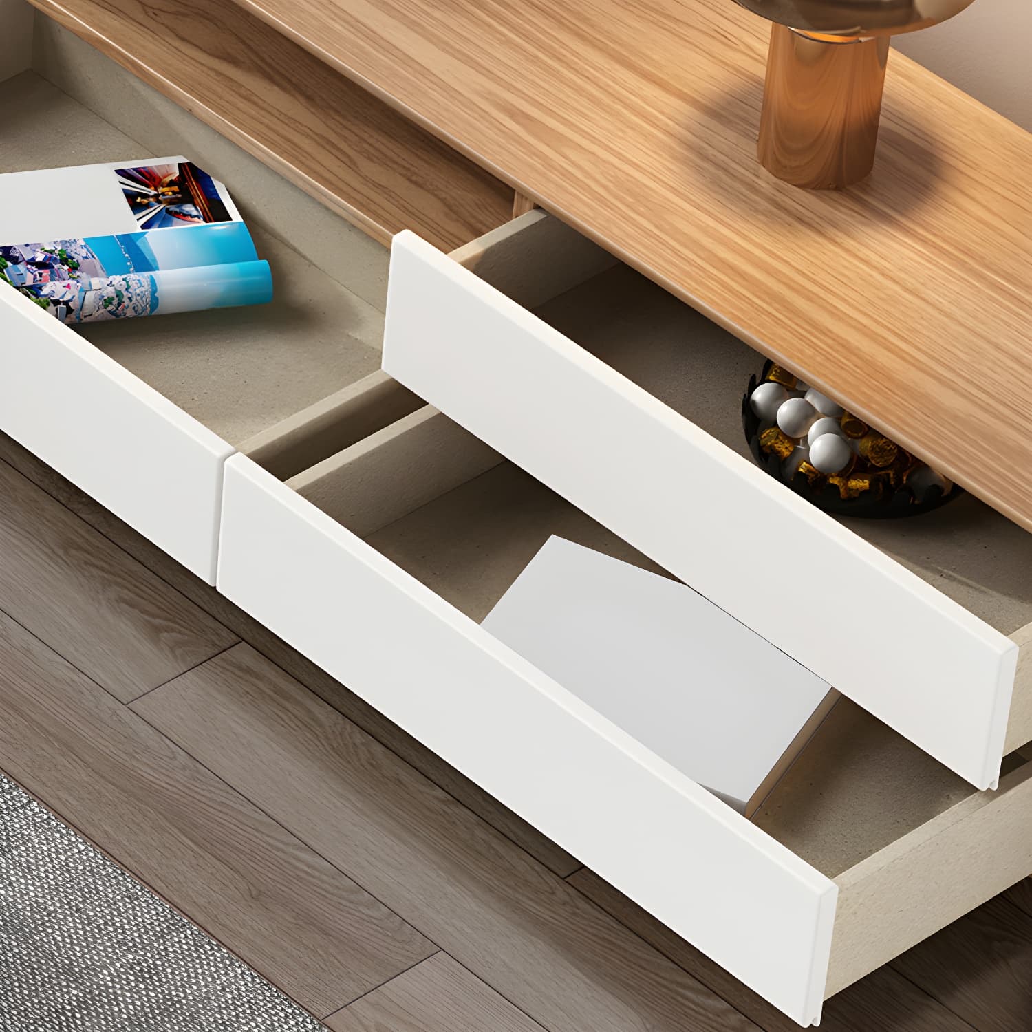 Wooden TV Media Console Scandinavian TV Stand Console with Drawers - image 8