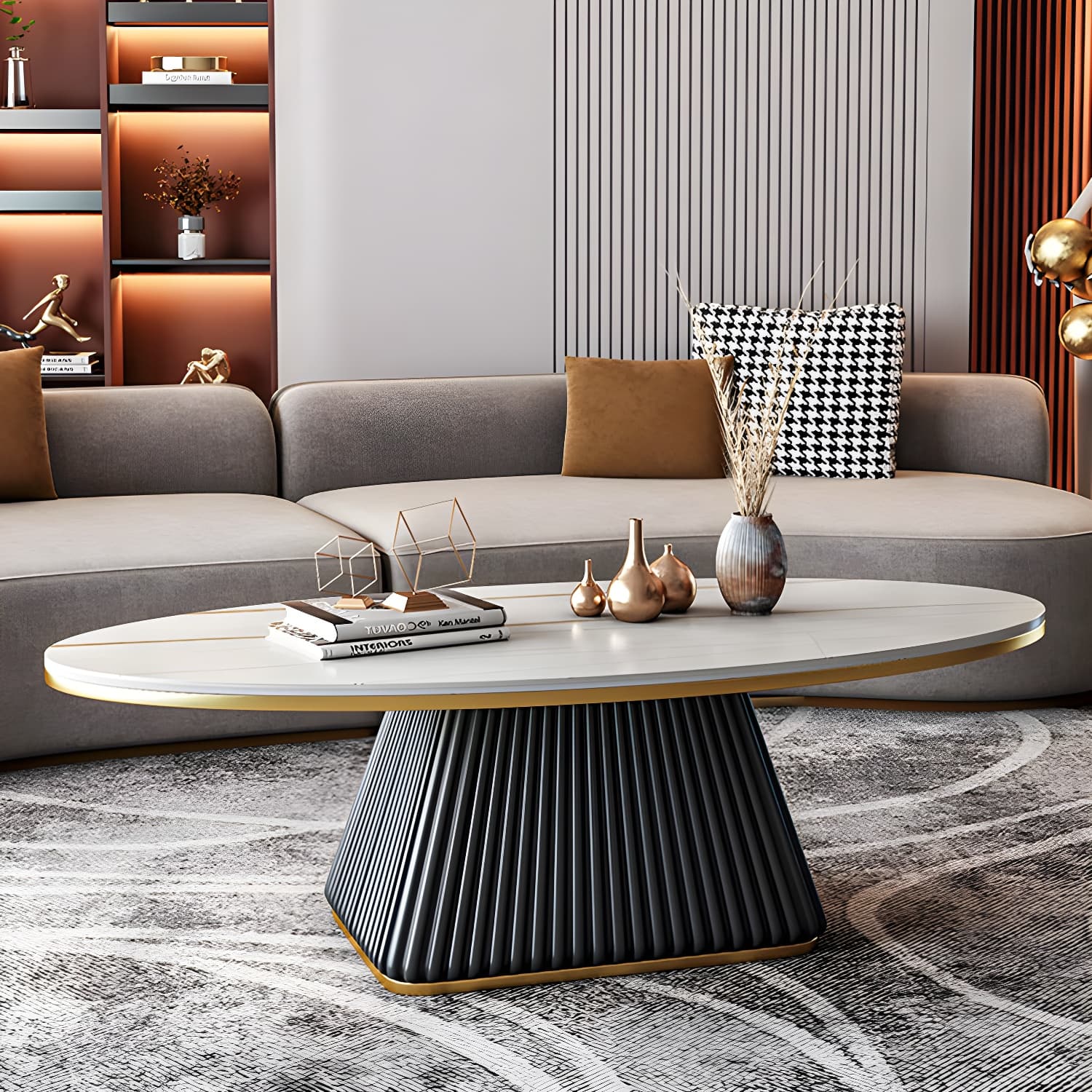 Glam Single Coffee Table Oval Pedestal Coffee Cocktail Table - image 17