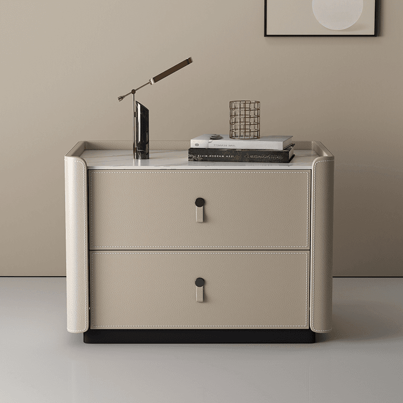 Modish 2 Tiers Drawer Storage Bedside Table with Stone Countertop - image 5