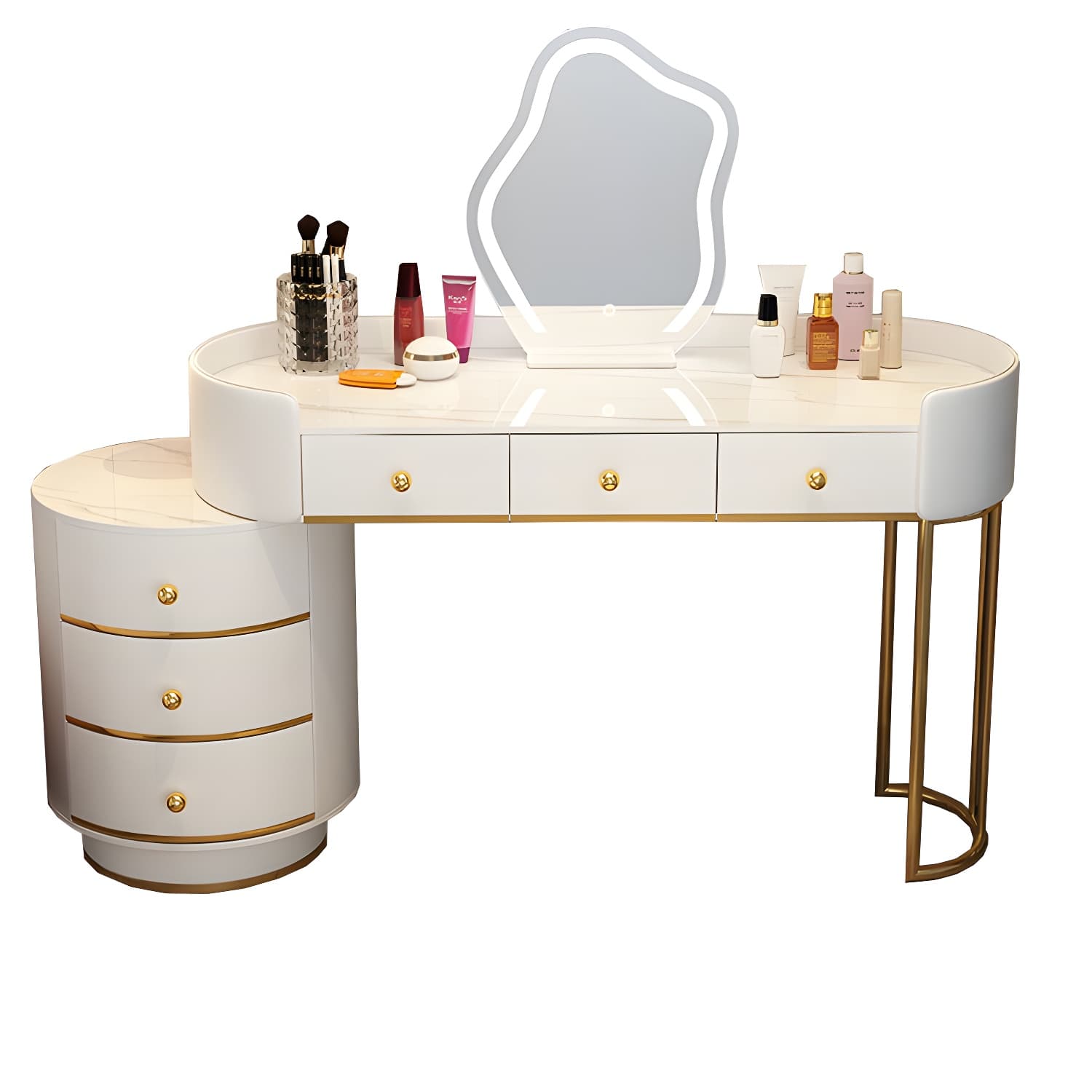 Lighted Mirror Makeup Counter Bedroom Makeup Vanity Desk Table with Drawer - image 18
