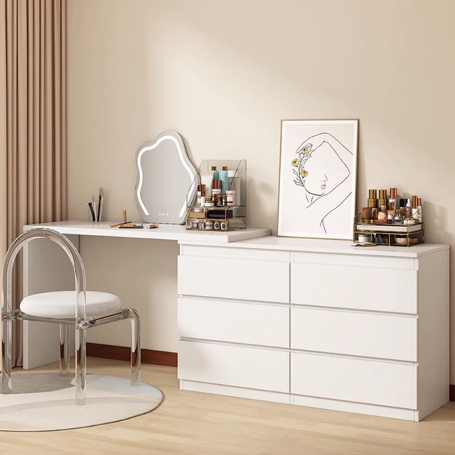 Modern White Wood Makeup Vanity with Soft Close Drawers and Acrylic Chair Include/Not Include - image 3