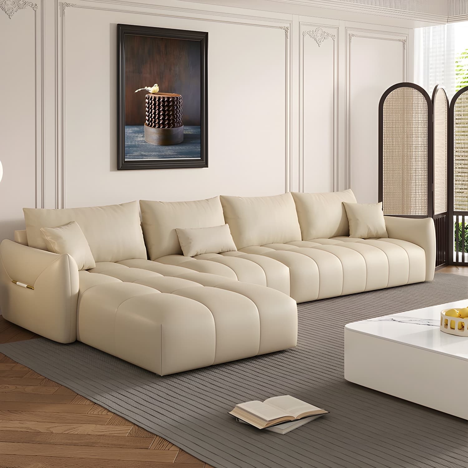 Modern L-Shape Wood Frame Tufted Sectional Sofa Chaise in 3 Piece Set - image 7