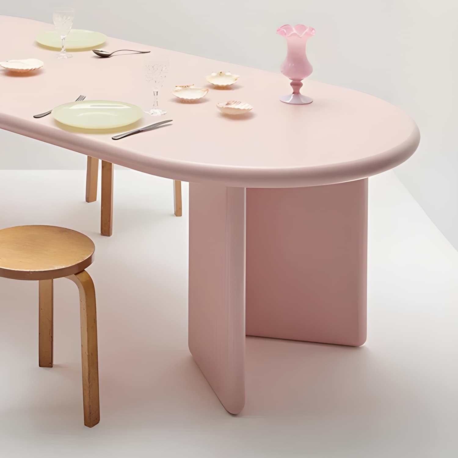 Modern Style Dining Table Oval Solid Wood Dining Table with Double Pedestal Base - image 7