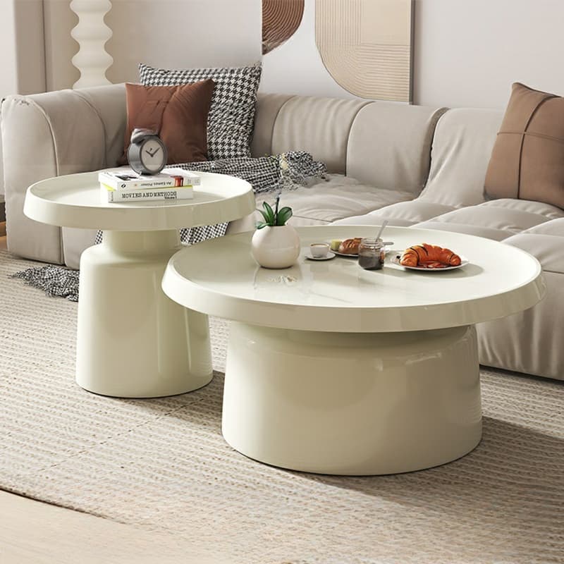 Modern Pedestal Non-Upholstered Round Nesting Coffee Tables Metal Top and Base - image 9