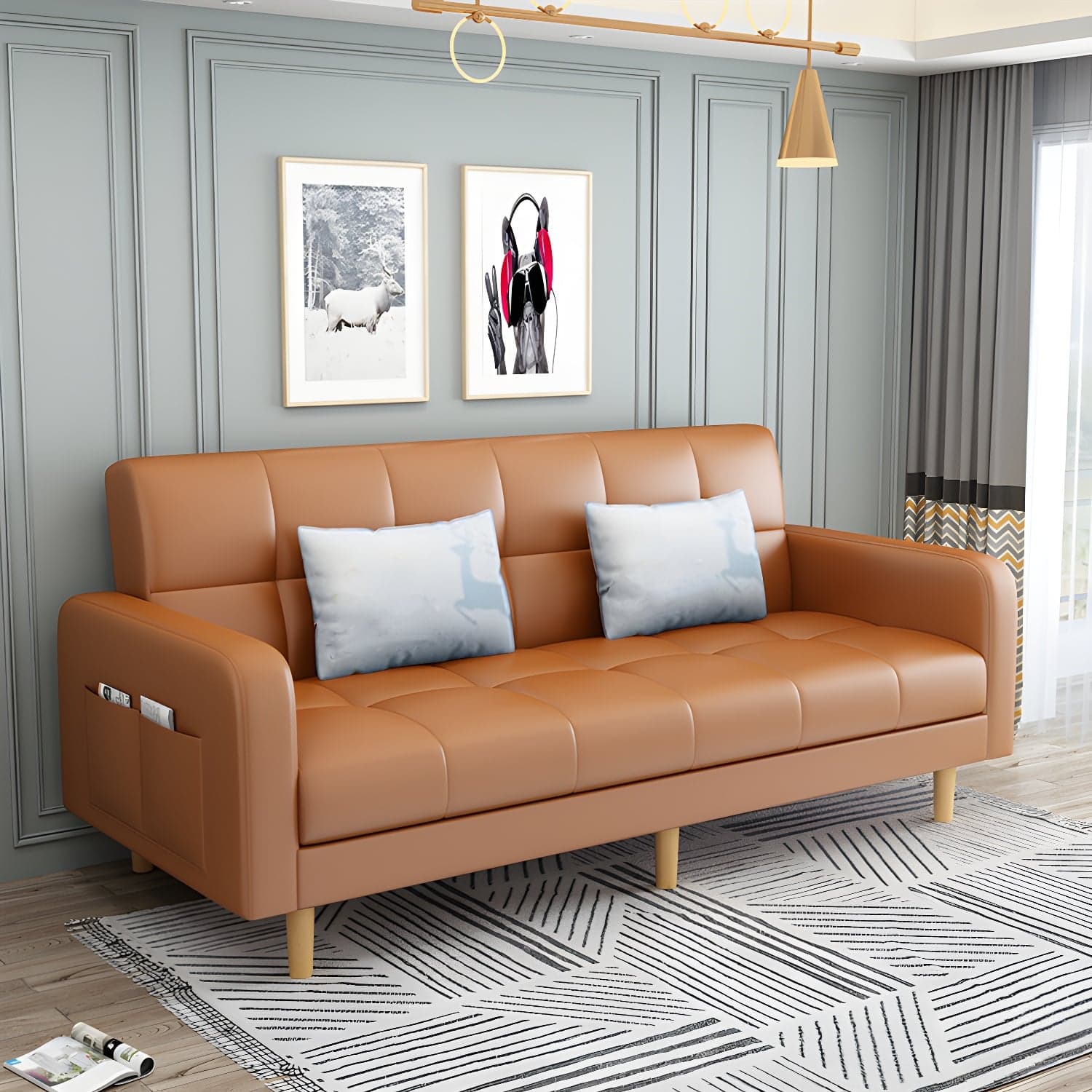 Convertible Biscuit Back Sofa Bed 32.28"High Square Arm Sofa for Apartment - image 9