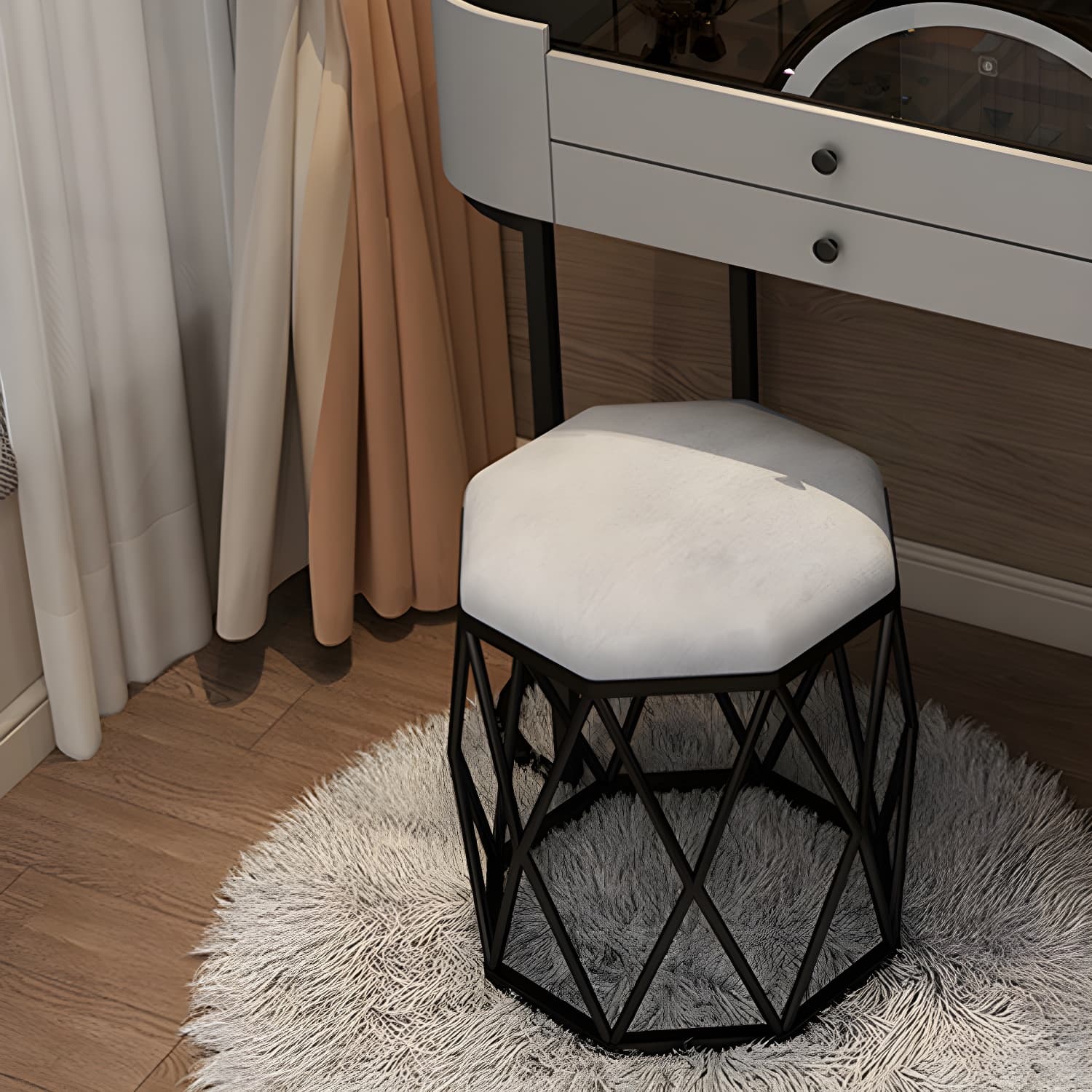Modern 2 - Drawer Vanity Makeup Dressing Table Glass Top Vanity Set with Mirror and Stool - image 8