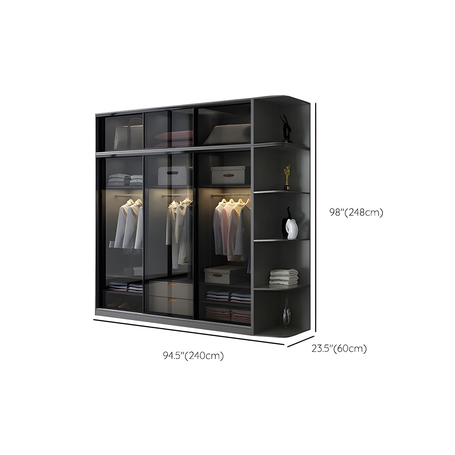 Black Wardrobe Cabinet Contemporary Glass Wardrobe Armoire for Home - image 29