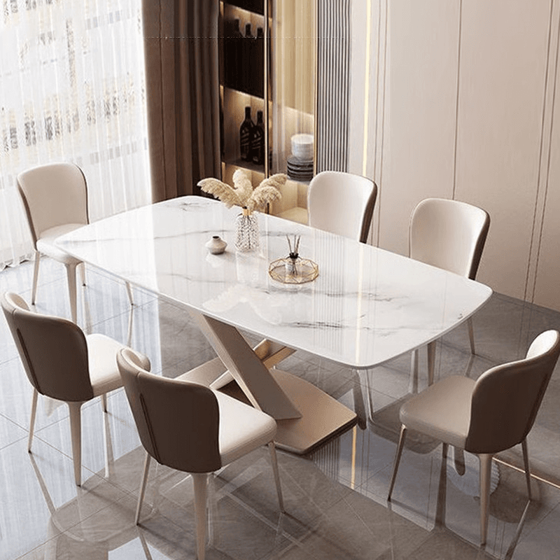 Rectangular Trendy Cream Fixed Standard Height Dining Table for 4/Seats 6 with Sintered Stone Top - image 3