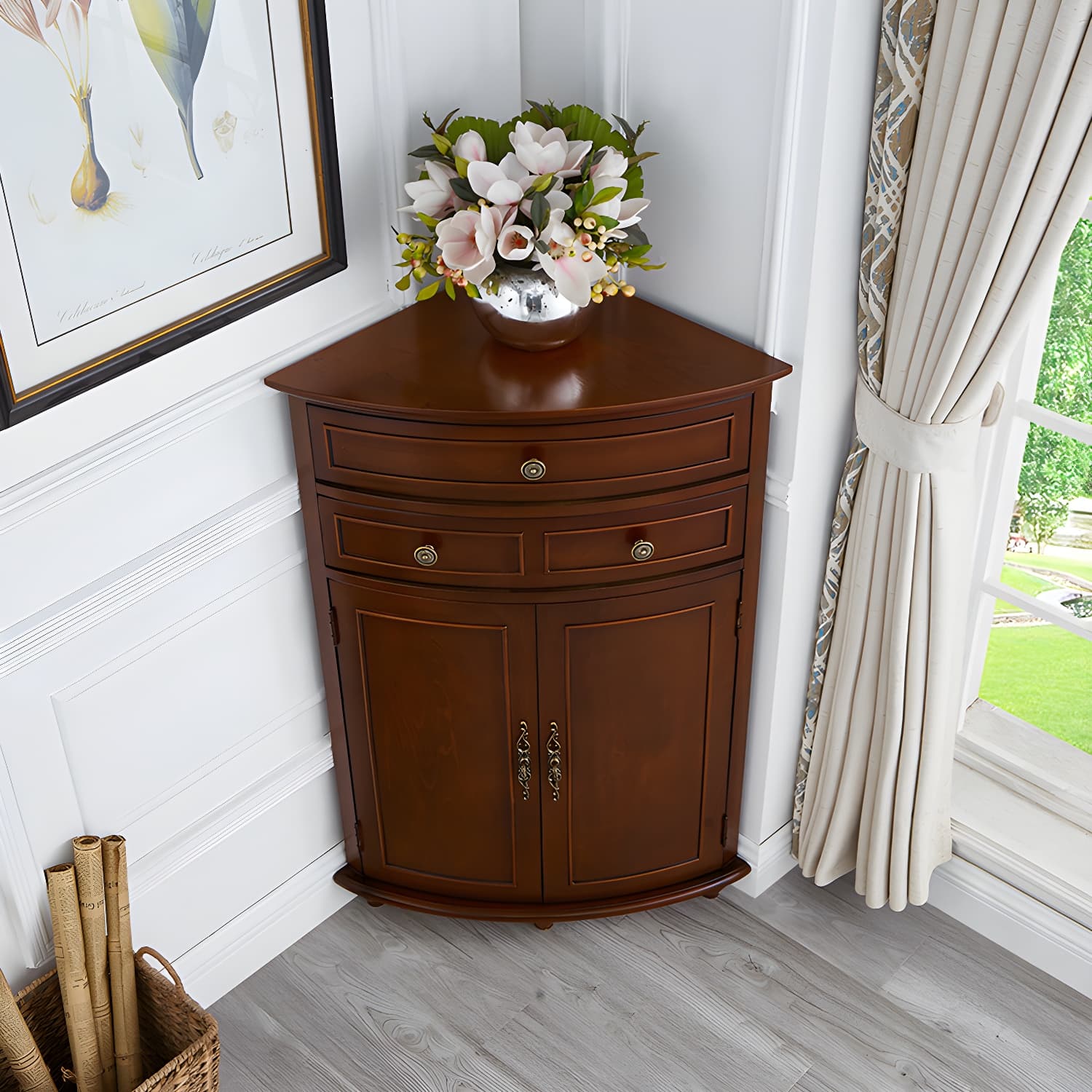 Mid-Century Modern Home Paned Cabinet Solid Wood Corner Side Cabinet - image 4