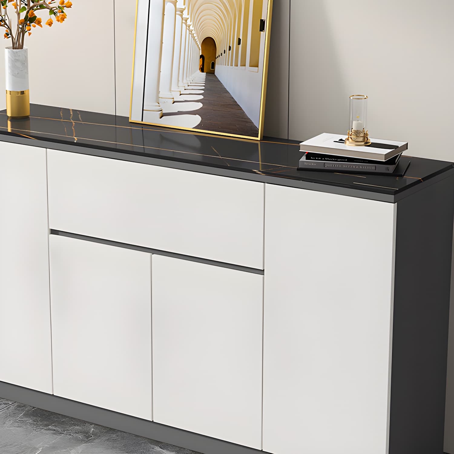 Contemporary Stone Top Sideboard Cabinet with Drawer and Door - image 5