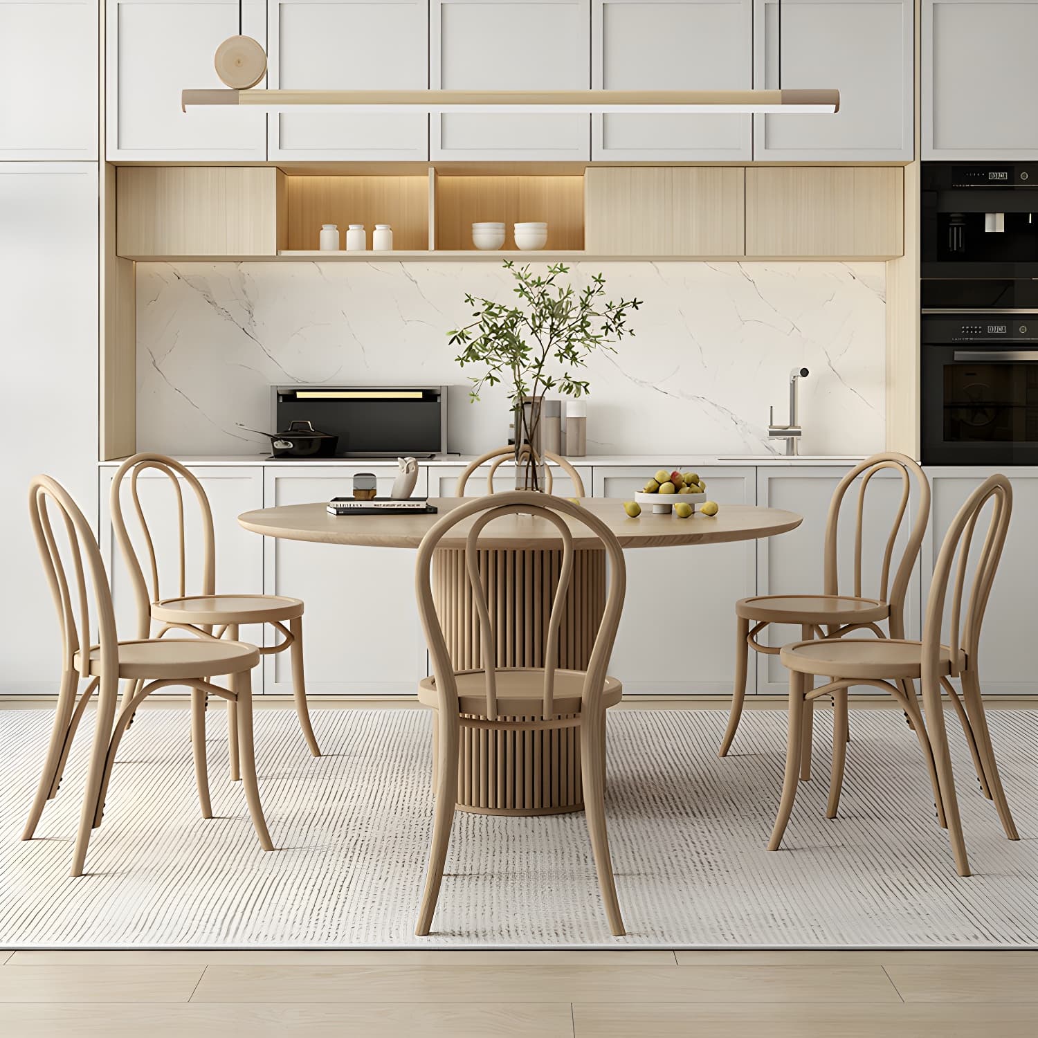 Modern Round Dining Table Pine Solid Wood Pedestal Dining Table in Natural - image 10