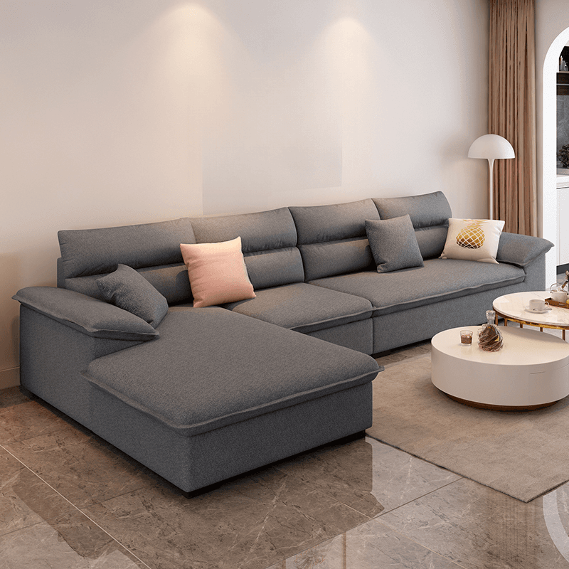 Modern Cotton and Linen L-Shape Sofa Recliner with Concealed Support