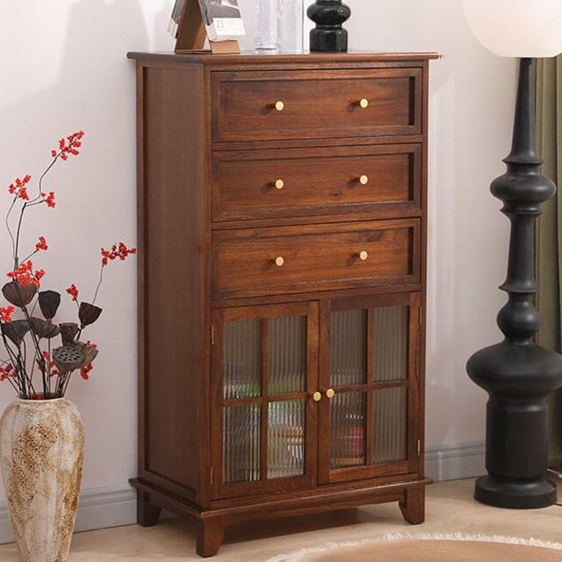 Rectangular Damp-proof Accent Cabinet with Storage Drawer, Closet, Glazed Door, Cabinet Knobs in Chalk/Brown/Wood Color - image 4