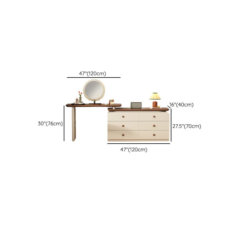 Cream Modish Large Vanity Set with Reclaimed Wood Table Top, 3/6 Drawers, and Light Up Mirror - image 19
