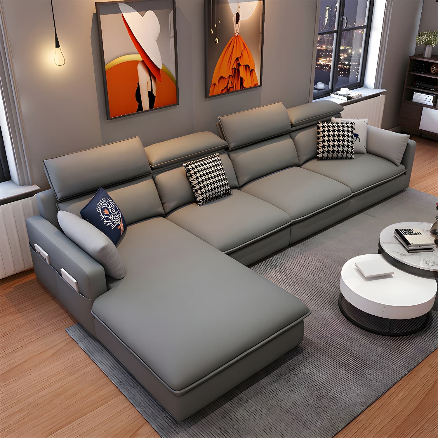 Modern Wood Frame L-Shape Sectional Sofa Chaise with Tech Cloth Upholstery - image 11
