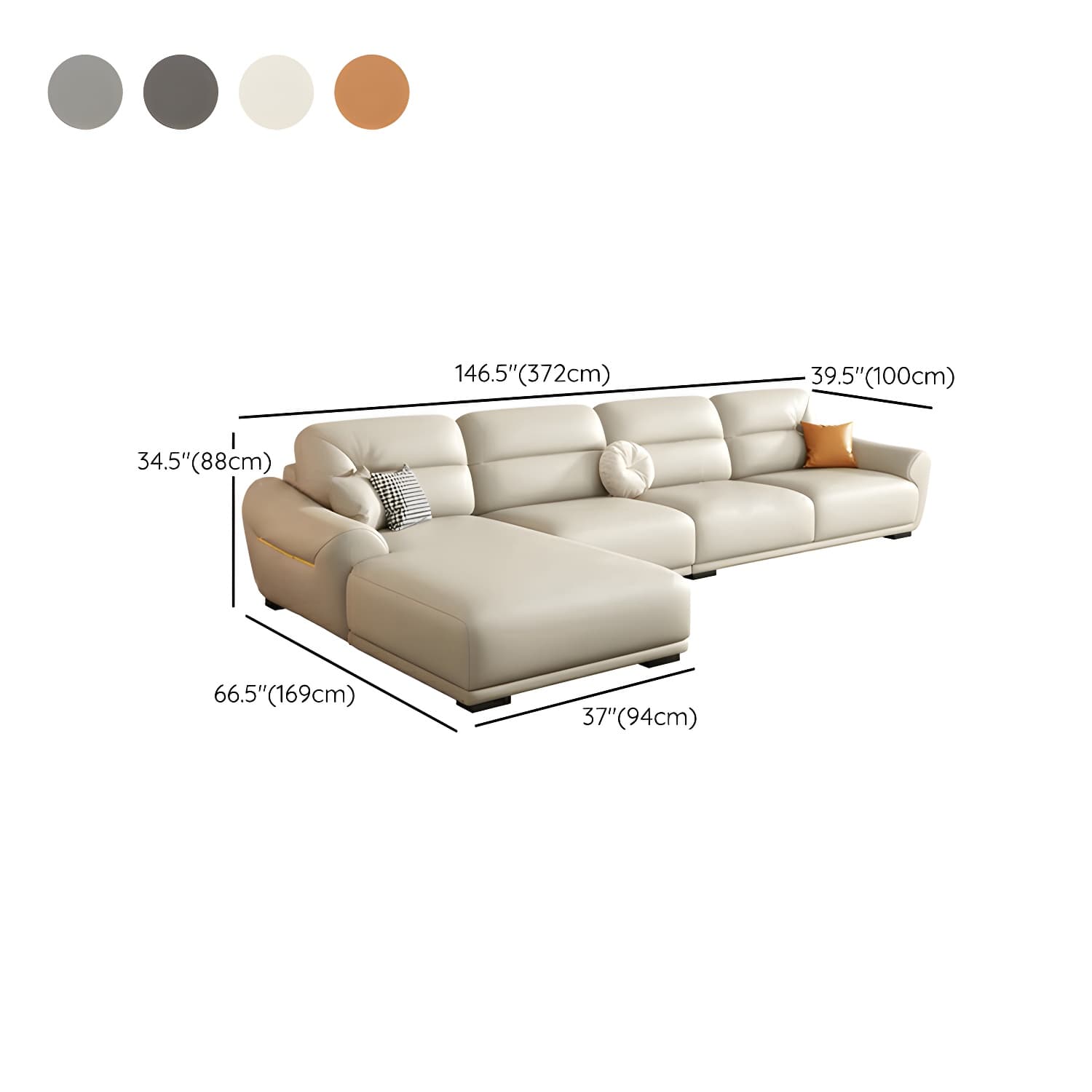 Modern One Arm Genuine Leather Sectional Sofa with Wood Frame - image 20