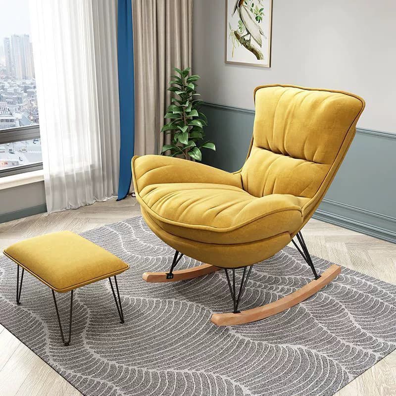 Natural Wood Armless Upholstered No Scratch or Stain Resistance Indoor Rocking Chair - image 10
