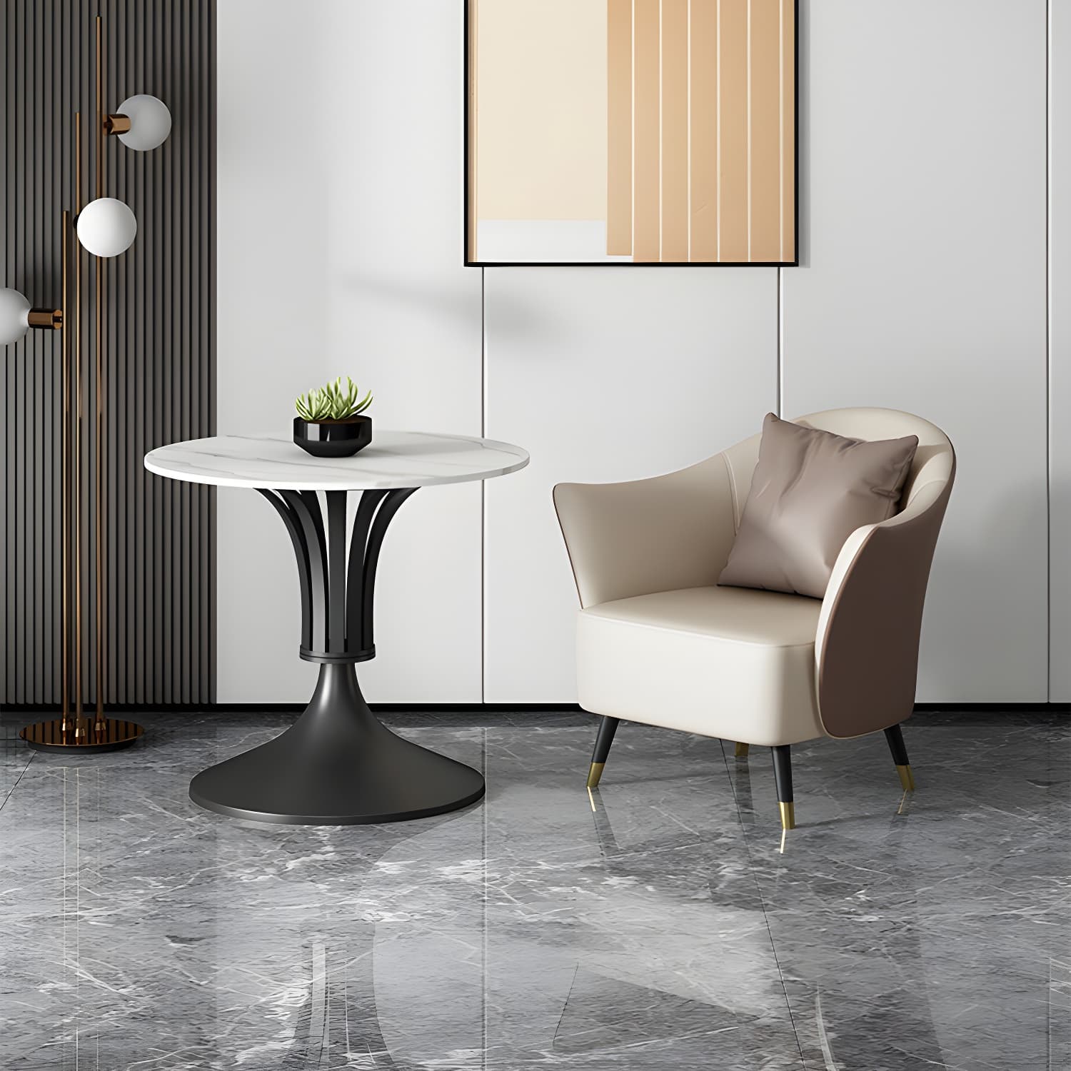 Metal Glam Dining Set with Padded Chairs 1/2/3/5 Pcs White Stone Dining Table Set - image 8