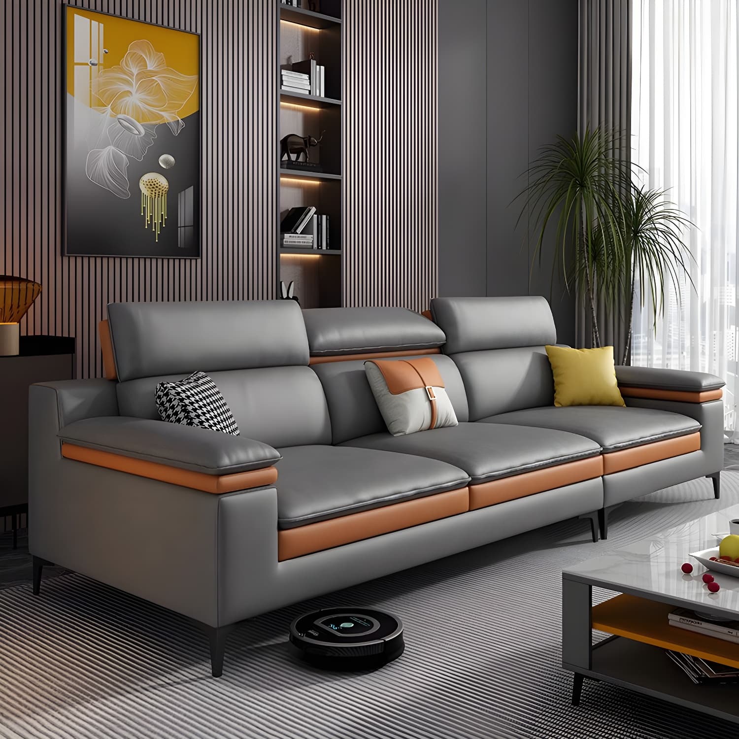 Modern Gray Tech Cloth Sectional Sofa with Adjustable Headrest - image 9