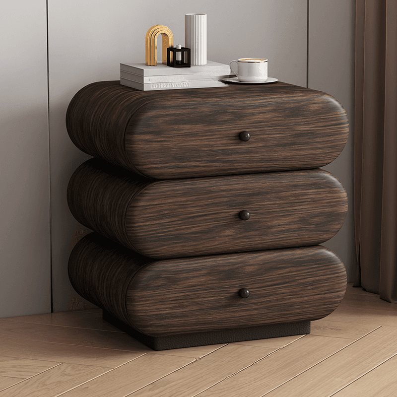 Old School 3-Tier Pleather Countertop Drawer Storage Nightstand - image 4
