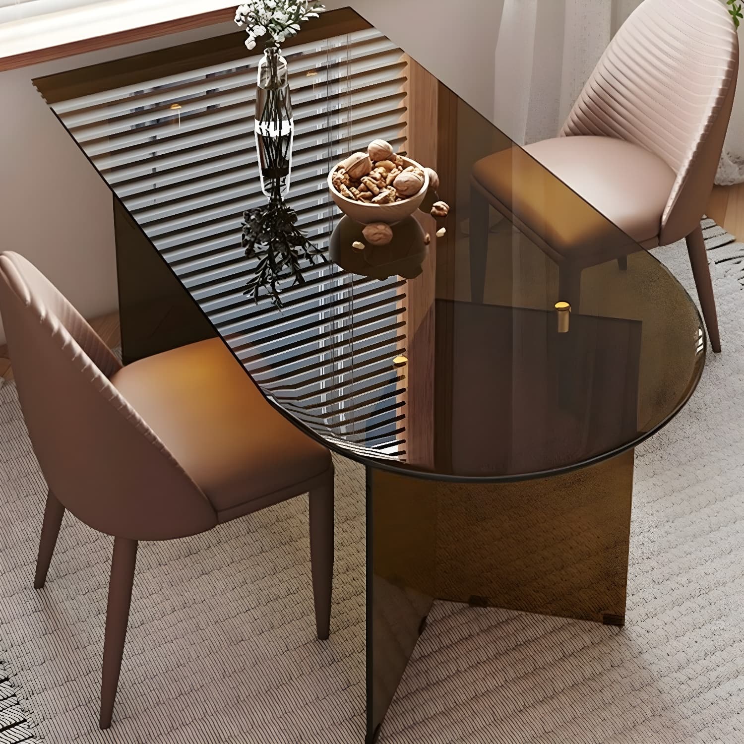 Glass Modern Top Space Saving Dining Table with Double Pedestal - image 3
